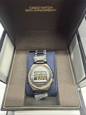 Casio Digital Watch in Black and Gold with Metal Bracelet 50th Anniversary